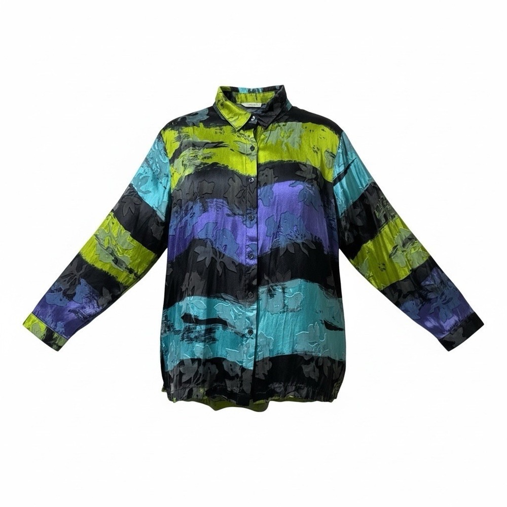 Chico's Design Button Up Shirt Women's Burnout Velvet Witchy Floral Abstract 3XL